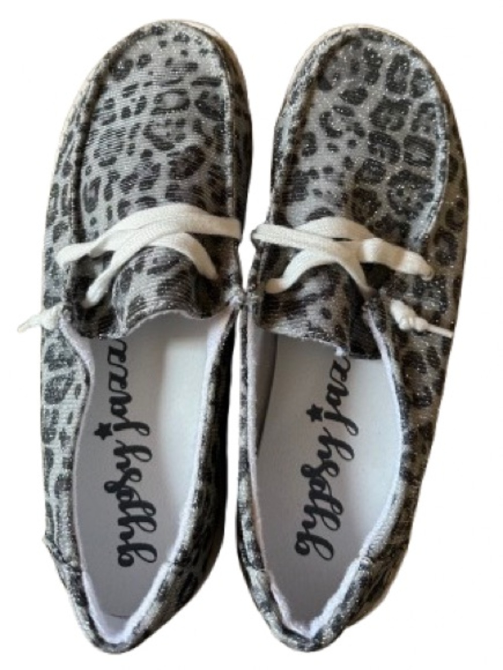 Gypsy Jazz Gray Leopard Print Casual Slip-Ons with White Laces